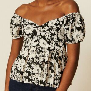 Loft Off Shoulder Top Black & White Size Small NWOT